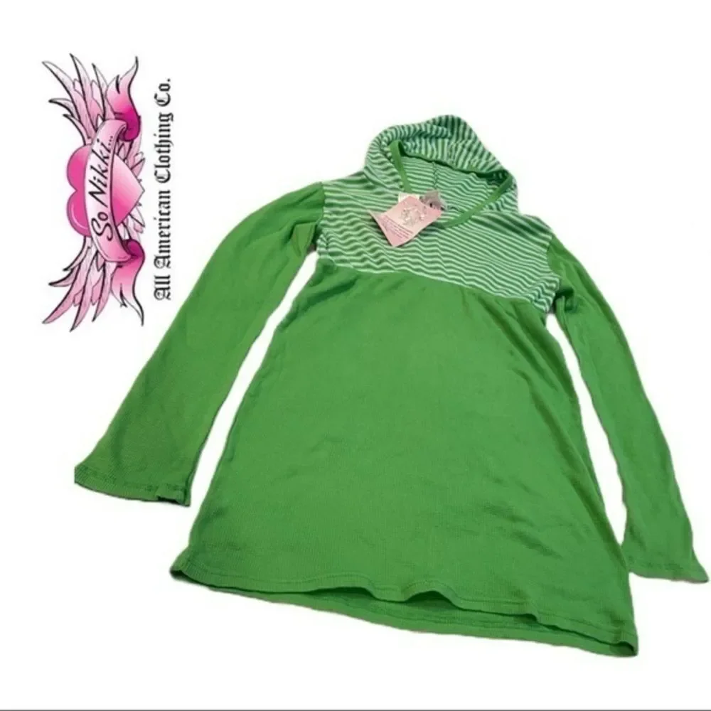 So Nikki‎ Hoodie Dress Green and White Stripe - Size L
